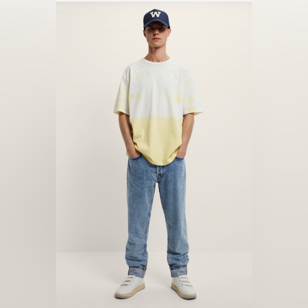 Zara  men’s tie dyed short sleeve T-shirt size M yellow white
